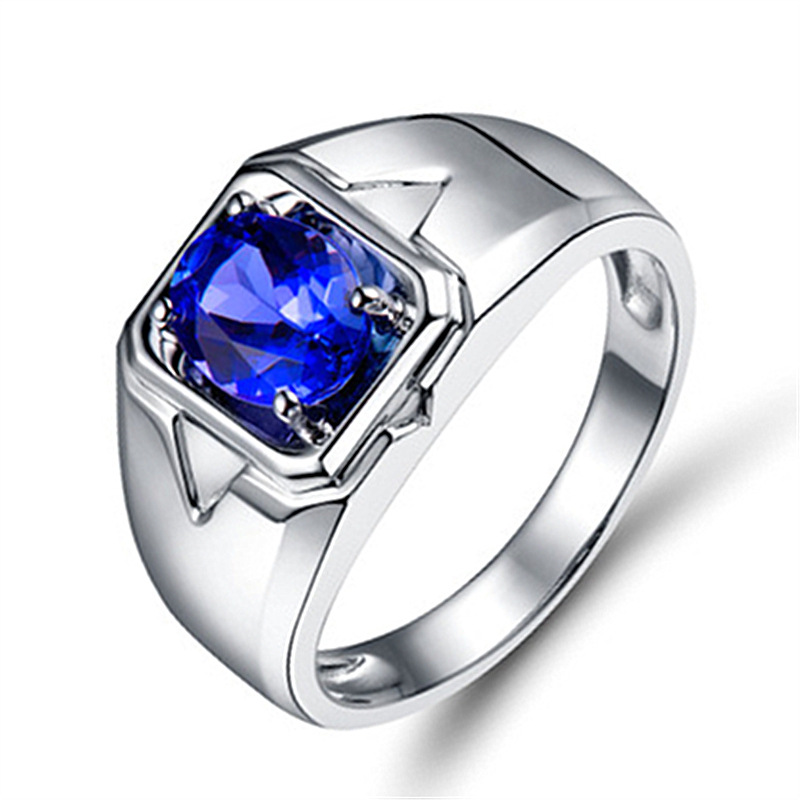 Cincin Perak 925 Asli Berlian Safir Pria Wanita Fashion Perhiasan Aksesoris Kristal Batu Permata Biru Ring