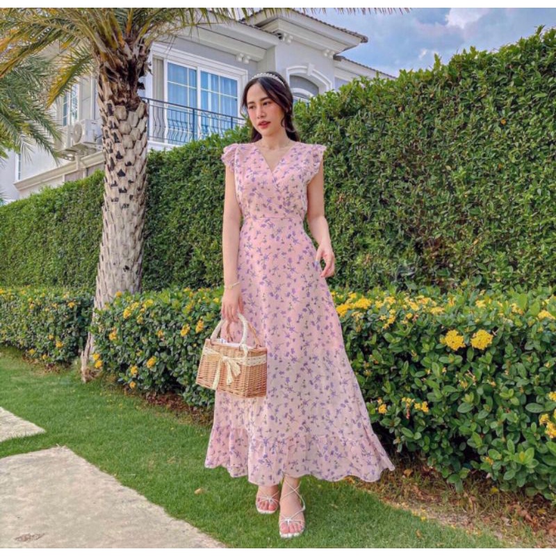 Korean dress bree Chiffon Floral Long Dress