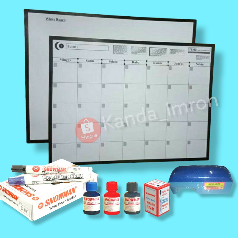 

Paket lengkat white board/schedule board + spidol white board snowman + refill ink spidol snowman + penghapus gunindo
