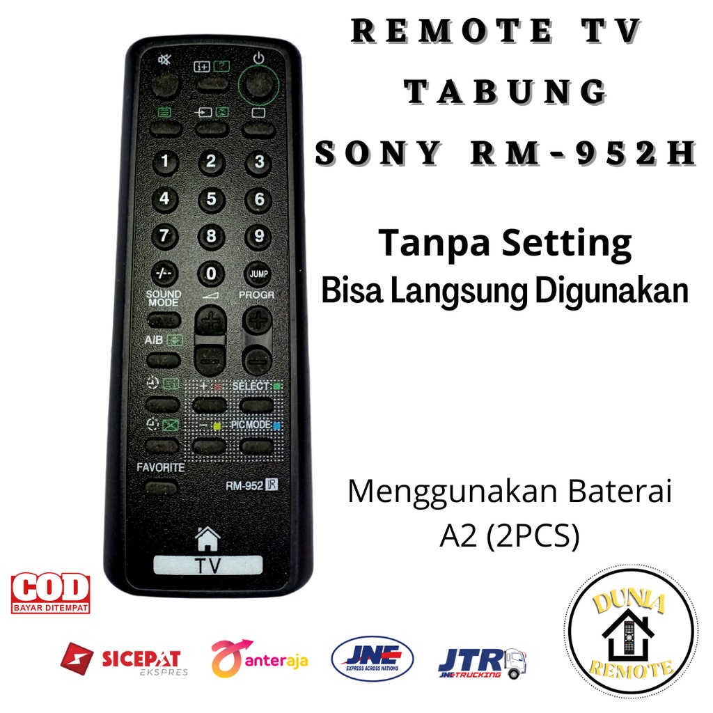 Remot Remote TV SONY Vega Tabung 952 hitam tanpa setting