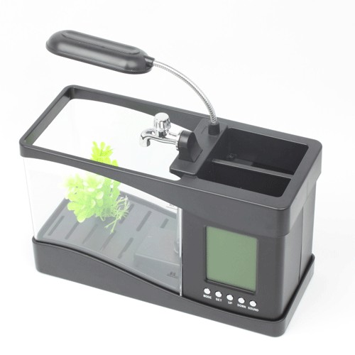 EECOO USB Desktop Aquarium Mini Fish Tank with Running Water - LS0404 - Black