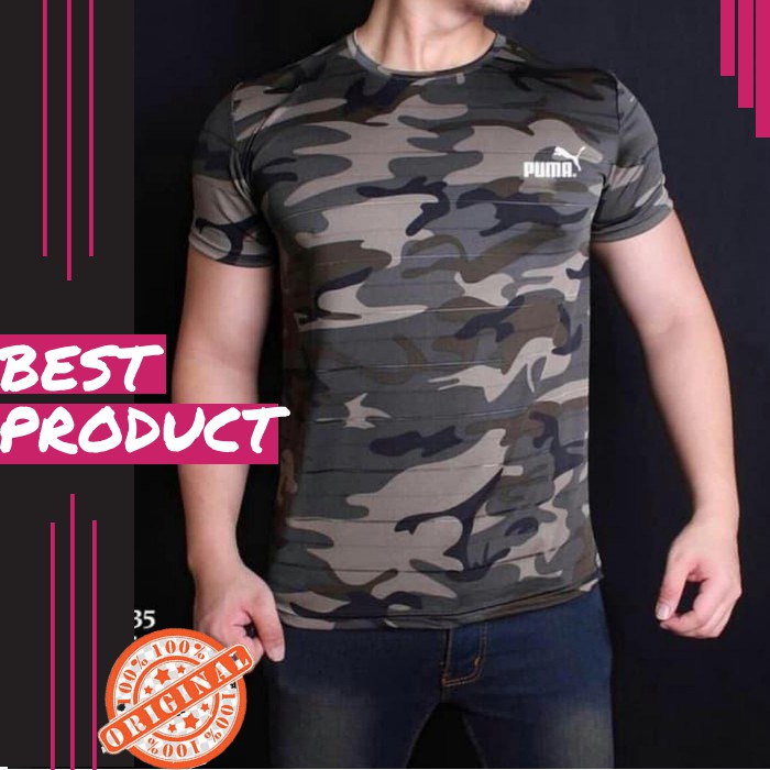 KAOS CASUAL ARMY PUMA TRAINING PRIA TSHIRT SPORT GYM FITNES LORENG LORENG MAN BAJU OLAHRAGA FT196
