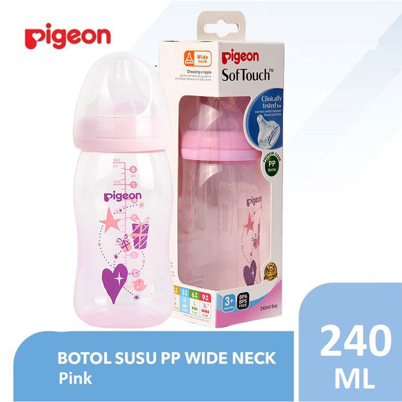 Pigeon Botol Susu Bayi PP Clear Wide Neck 240 ml - Pink