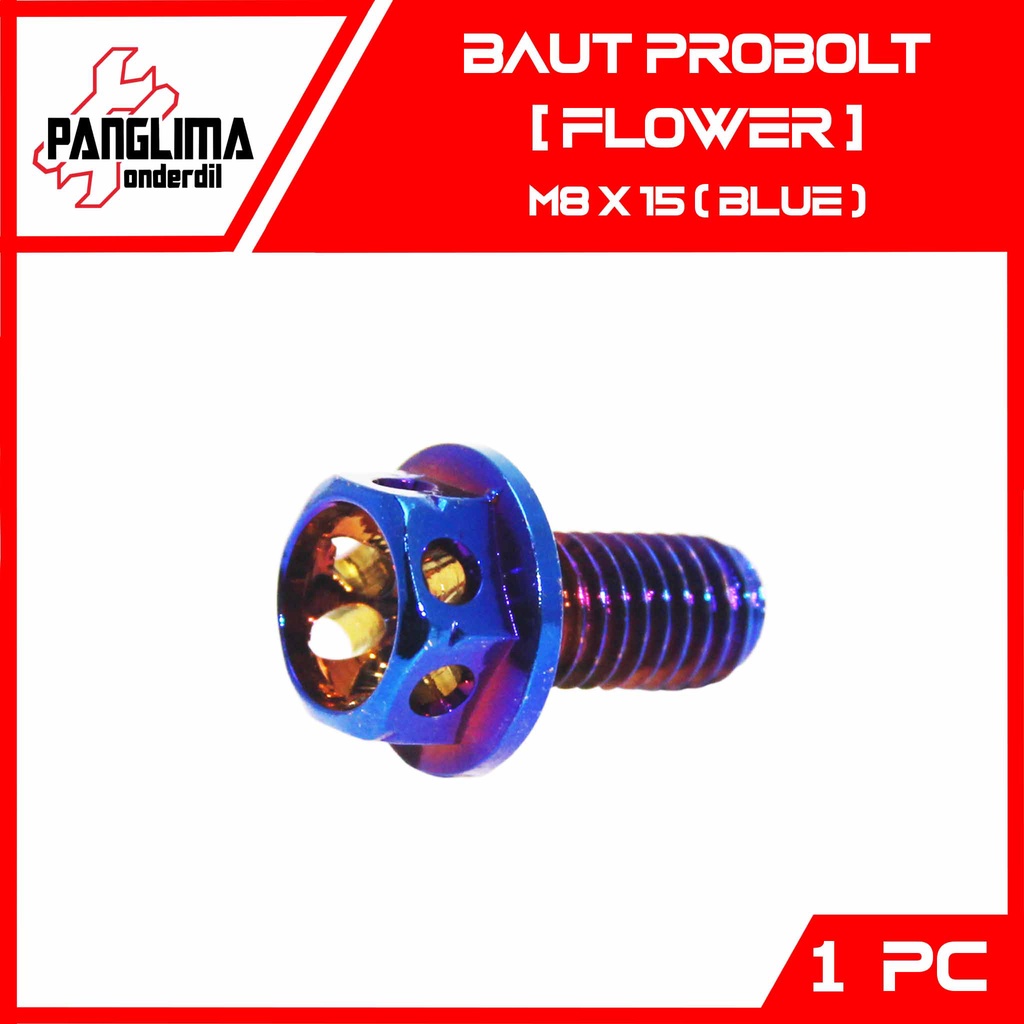 Baut Probolt Flower M8x45-8x15 Beat-FI-eSP-Street-Pop &amp; Vario 110-Techno F1-eSP Baud Biru-Blue Tutup Oli Gardan Honda Matic Drat 12