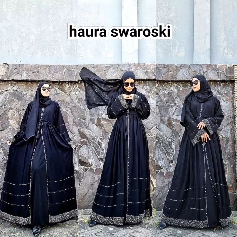 GAMIS SYARI ABAYA DUBAI HAURA SILVER SWAROVSKY COD