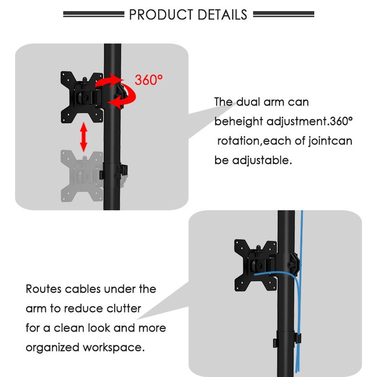 Triple W Vertical Dual Bracket Monitor Stand Base Desk Breket LED LCD