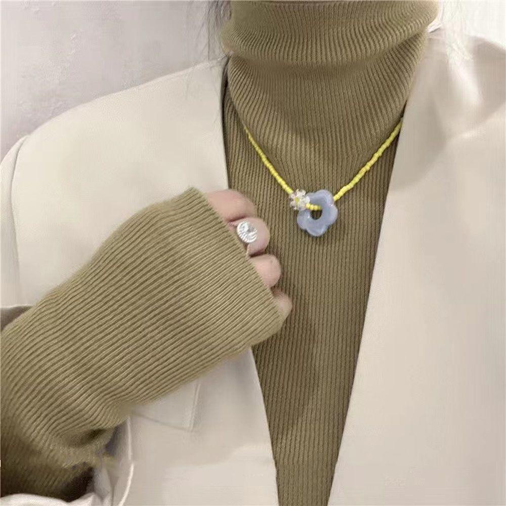 Mxbeauty Kalung Manik Padi Warna-Warni Kreatif Retro Klavikula Rantai Gadis Hadiah Y2K Resin Korea Necklace