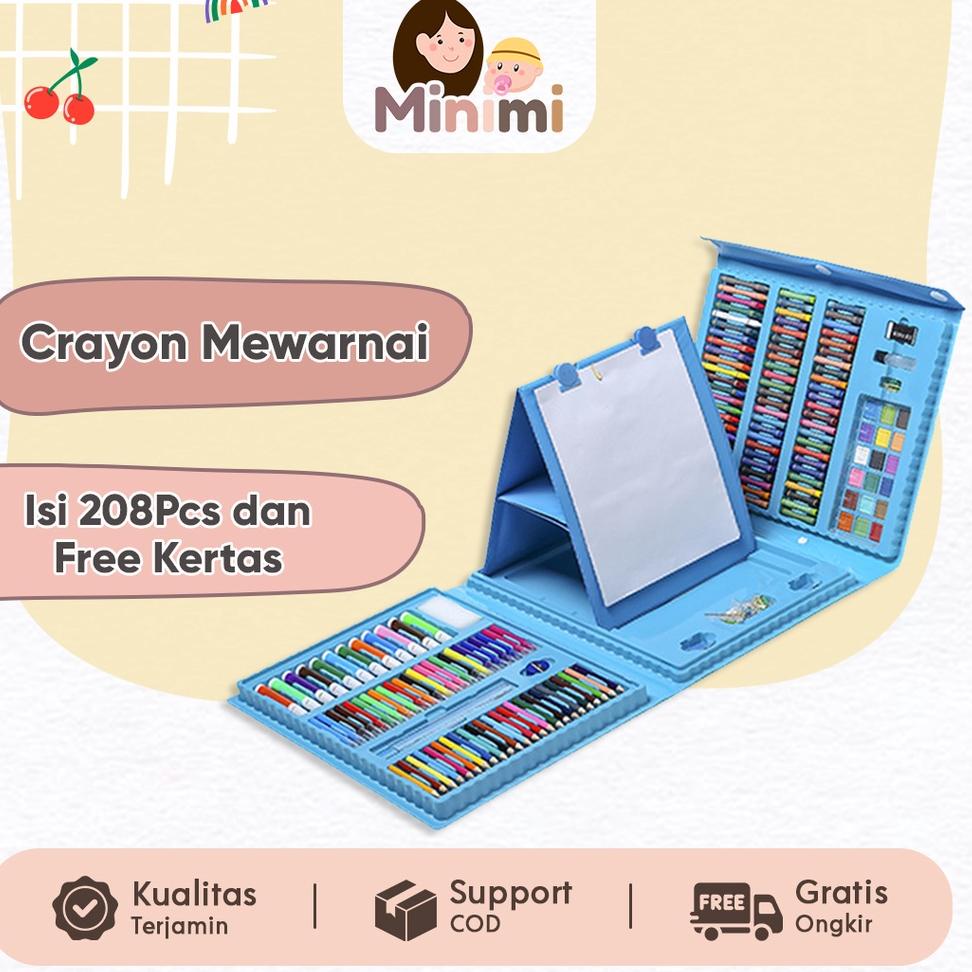 

[PRODUK PT8E8] Minimi - Crayon Mewarnai Alat Mewarnai Oil Pastel Anak Set 5 IN 1 Isi 208pcs BQG