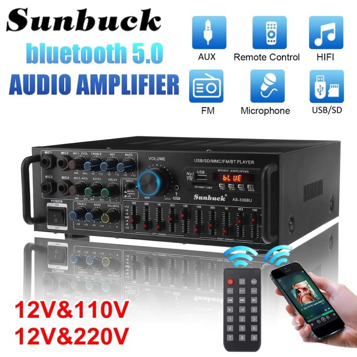 Sunbuck Audio Amplifier Bluetooth EQ Karaoke Home Theater FM Radio 200
