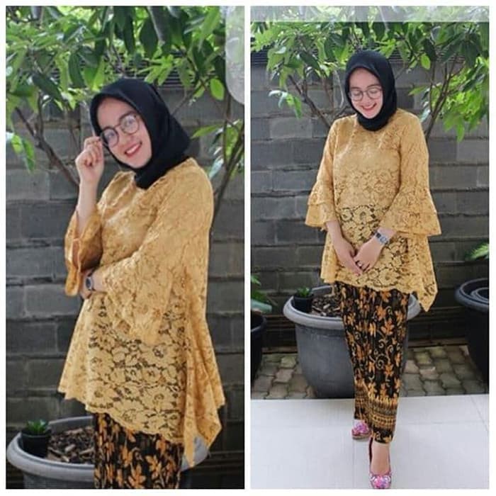 set kebaya brukat bianca rok plisket fashion wanita brukat