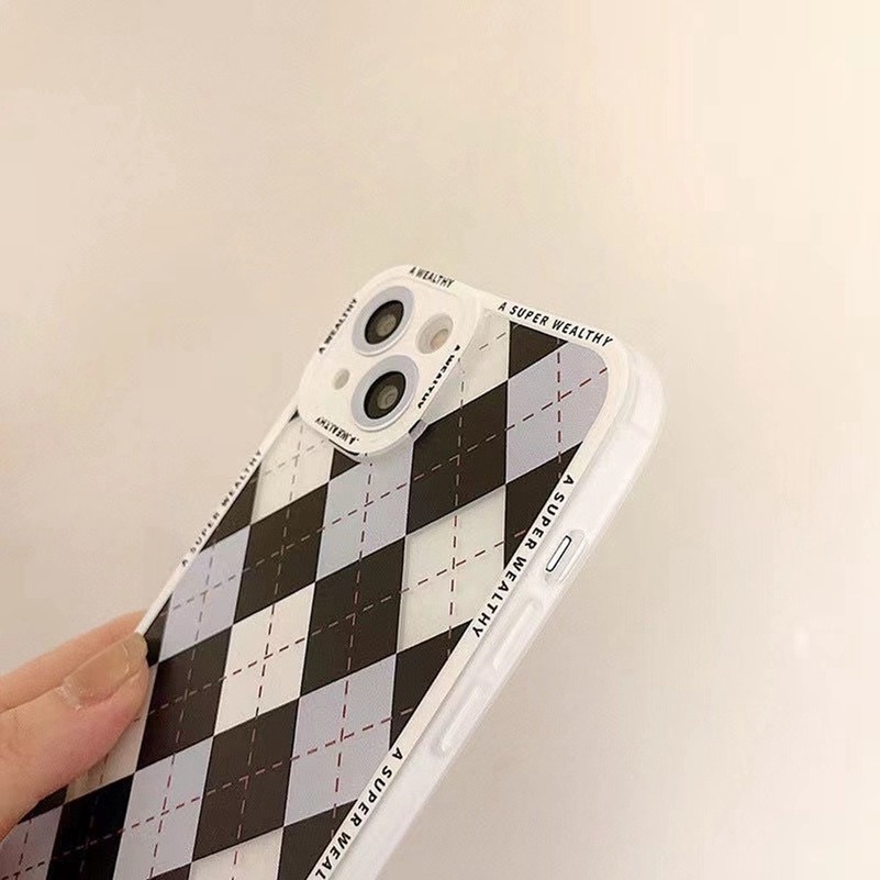 Case Motif Print Papan Catur Compatible For iPhone 14 13 12 11 Pro Xs Max X Xr Max iPhone 8 7 6 6s Plus SE 2020 Checkerboard Fashion Pattern Precise Hole Border Printing Shockproof Phone Case