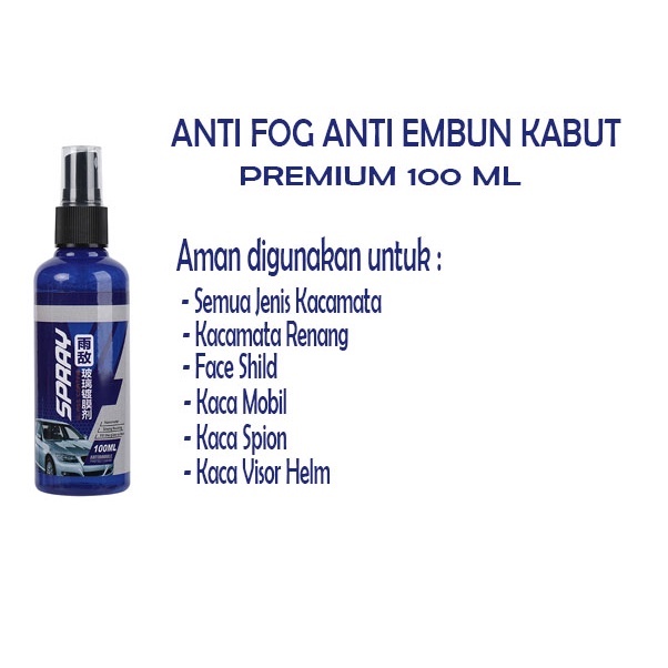 Anti Fog Spray Anti Embun &amp; Kabut Kaca Mobil/Spion/Helm Universal 100 ml Durable Glass Coating