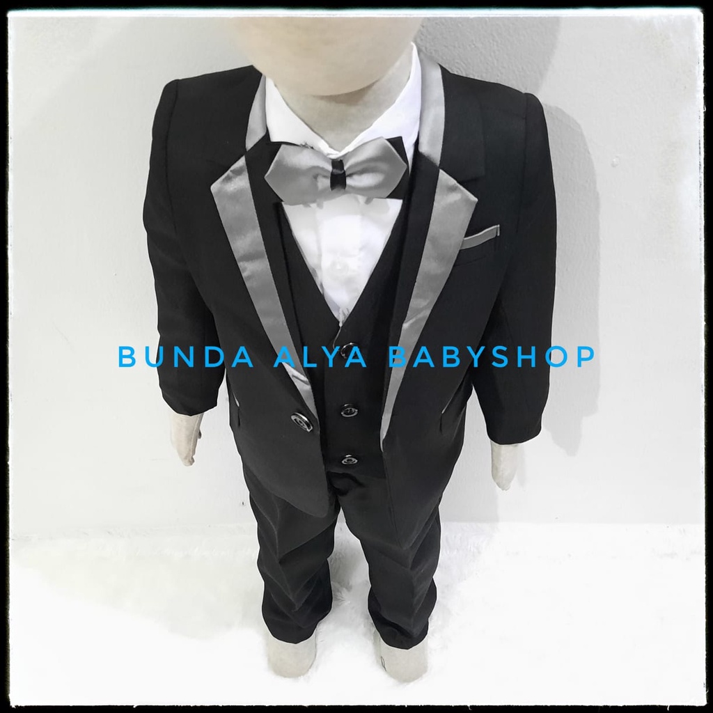 Set Tuxedo Jas Anak Premium HITAM 8in1 Usia 1 2 Tahun Kerah Satin - Setelan Pesta Tuxedo LENGKAP