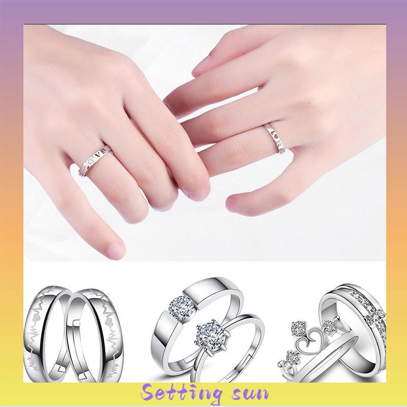 925 Silver Cincin Pasangan Berlian Mode Wanita Perhiasan Cincin Couple Rings TN