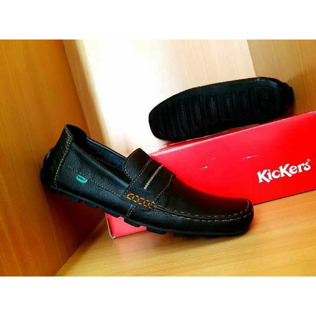 JUAL SEPATU PRIA MMG983 Sepatu Slip On Kickers Pria Kulit Asli - Hitam, 38 BRANDED ORIGINAL