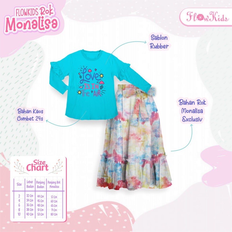 Flowkids Set Rok Monalisa | Setelan Rok Monalisa | Flow Kids 2-10 tahun