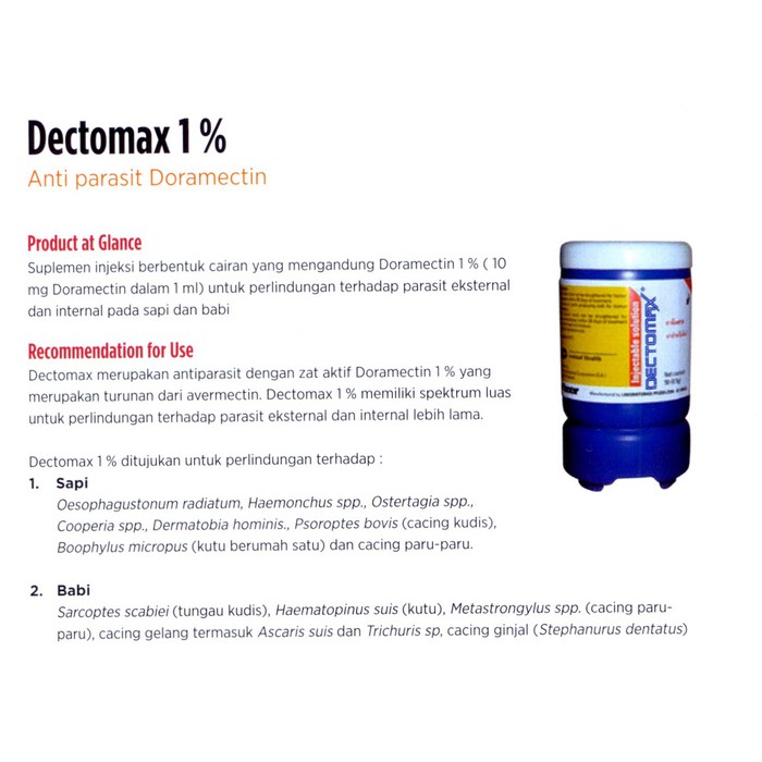 0Bat Dectomax (Doramectin) 1% Injectable Solution 50 Ml - Ace9D7 - Original Asli