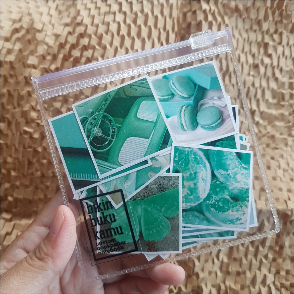 

44pcs Stiker HVS aesthetic estetik foto gambar potret jurnal / scrapbook / journaling notebook sticker - Teal / Torquoise