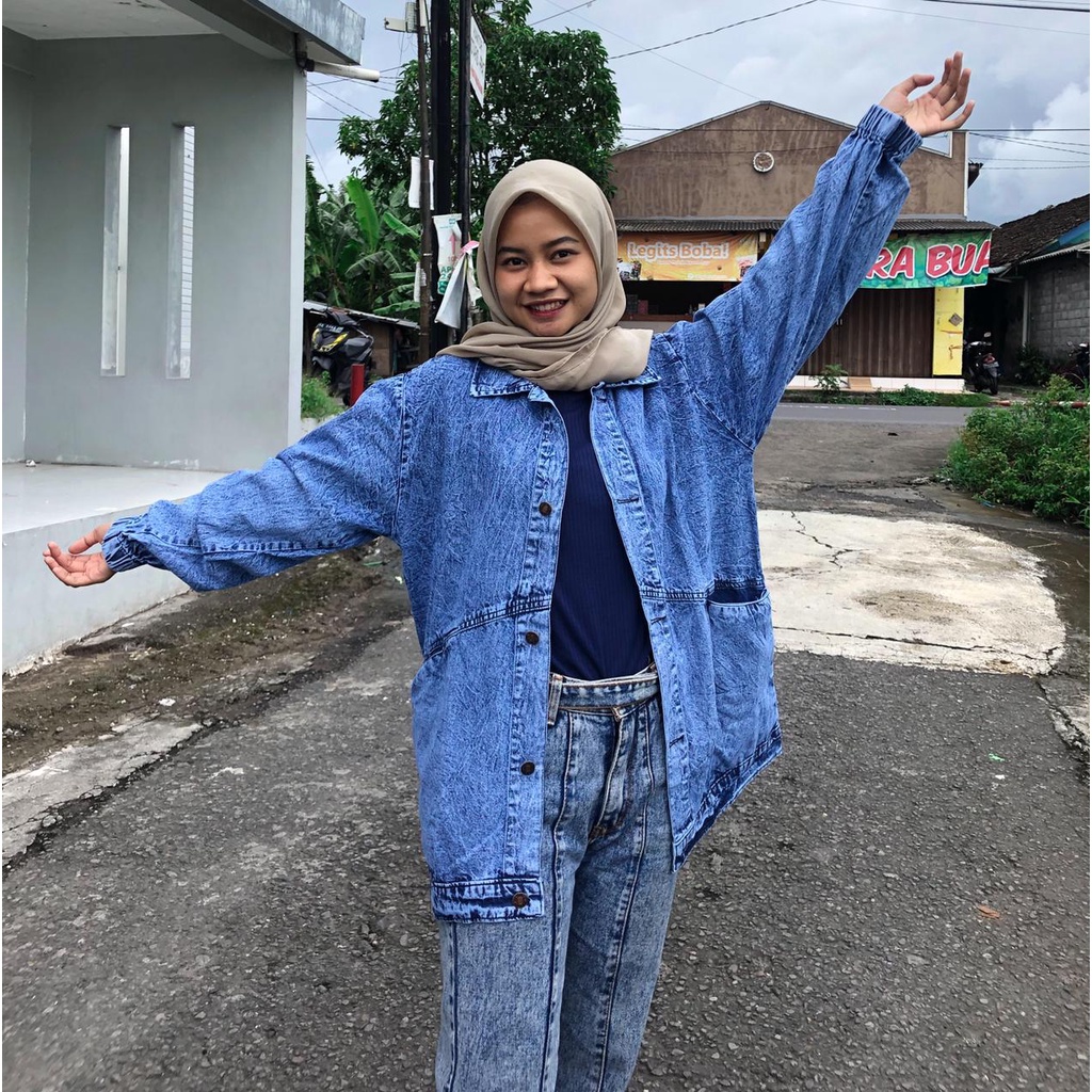 jaket jeans crop girls republic I jaket denim hoodie sandwash I hoodie jacket I jaket jeans oversize wanita-sephia denim ld115