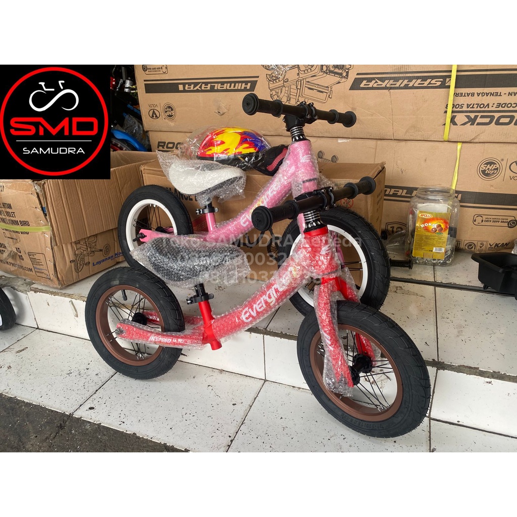 Sepeda Anak Push Balance Bike Evergreen Alloy Free Helm Murah BDG