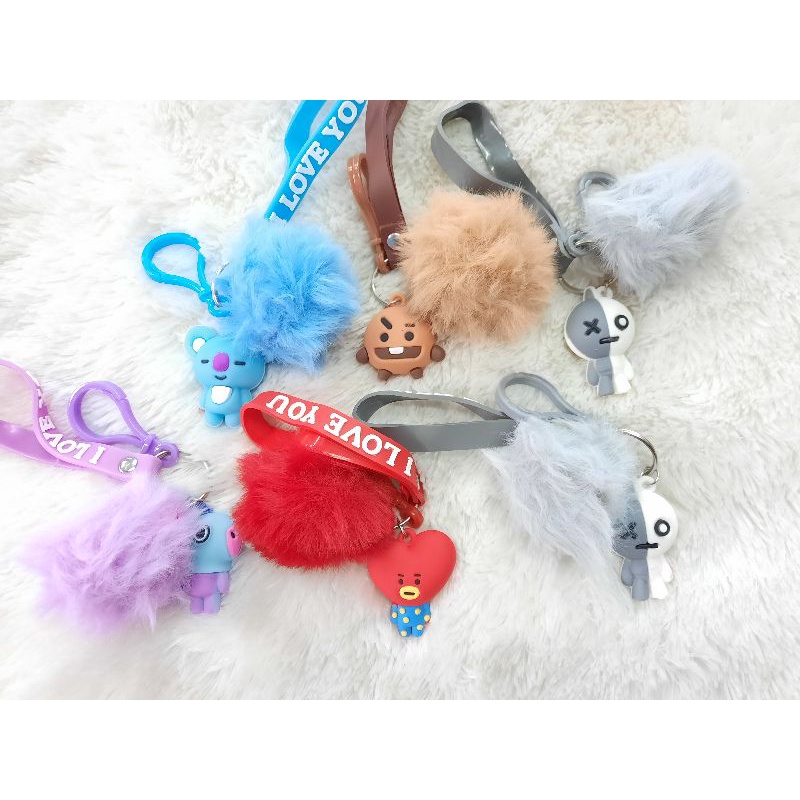 (WIDY)GANTUNGAN KUNCI BT21 BULU HARGA PERLUSIN
