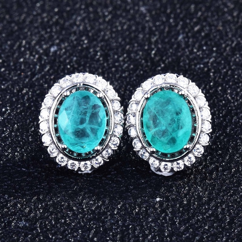 Brazil Paraiba Colored Gems Rings Ear Studs Pendant Set