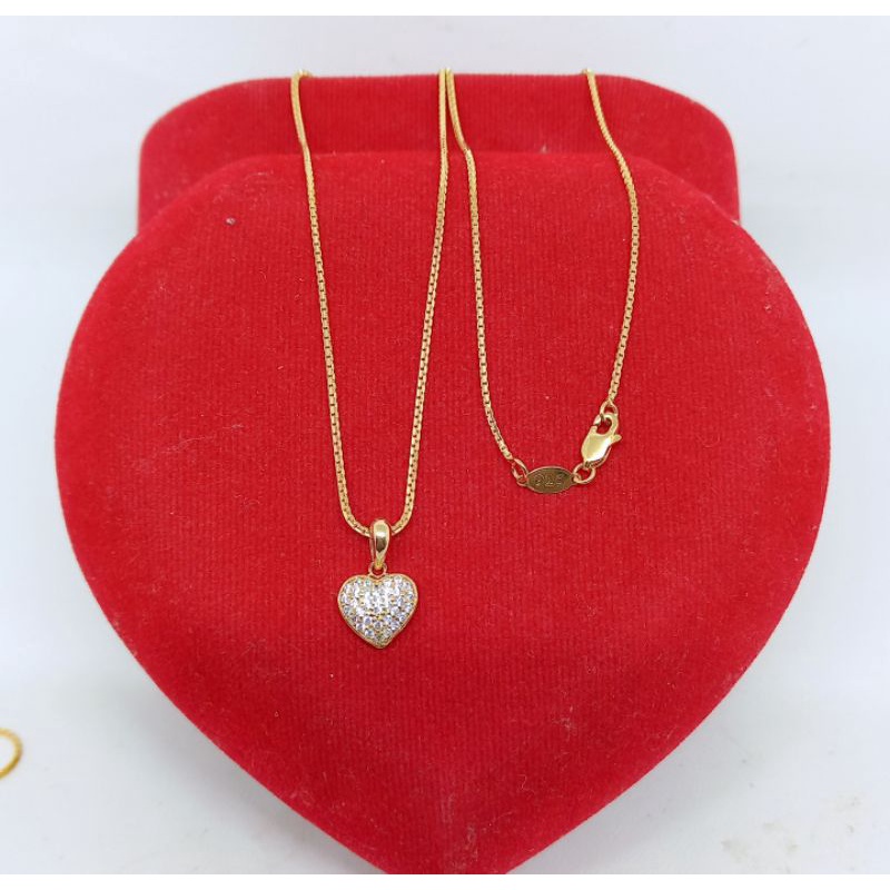 KALUNG PERAK ASLI 925 LAPIS EMAS/KALUNG SANTA+ LIONTIN LOVE/KALUNG ASLI SILVER/KALUNG FASHION WANITA