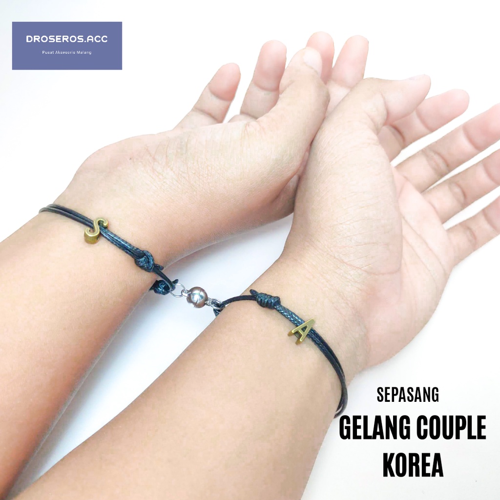 Sepasang Gelang Couple Magnet Inisial Nama Huruf - Gelang Persahabatan - Gelang Tali - Gelang Tangan