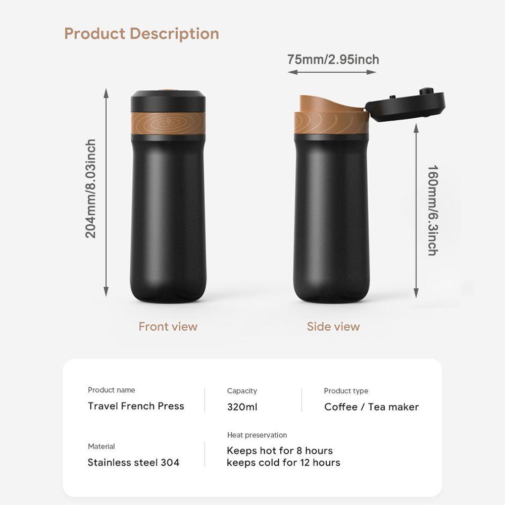 Solighter 320ML French Press Tahan Panas Dengan Filter Stainless Steel Self-Lock Espresso Coffee
