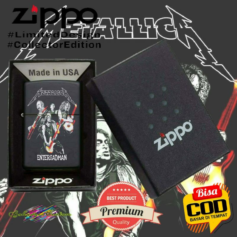KOREK API ZIPPO BLACK MATTE CUSTOM METALLICA ENTERSADMAN PREMIUM QUALITY MIRROR