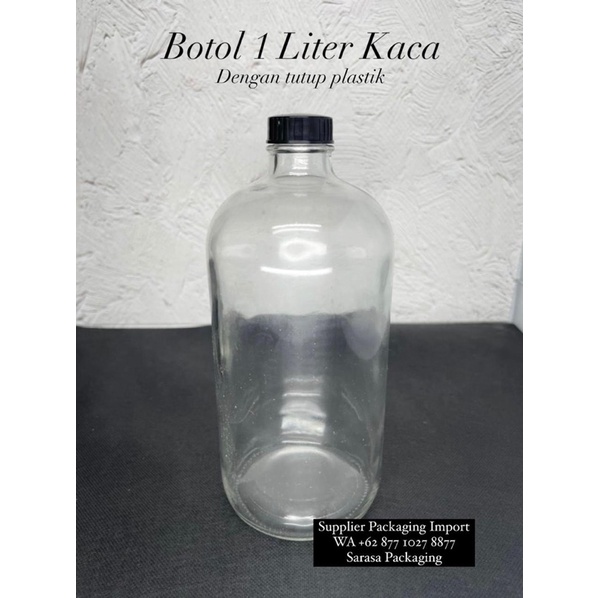 Botol Kaca 1 liter 1 L tutup plastik Wadah kemasan packaging kopi minuman