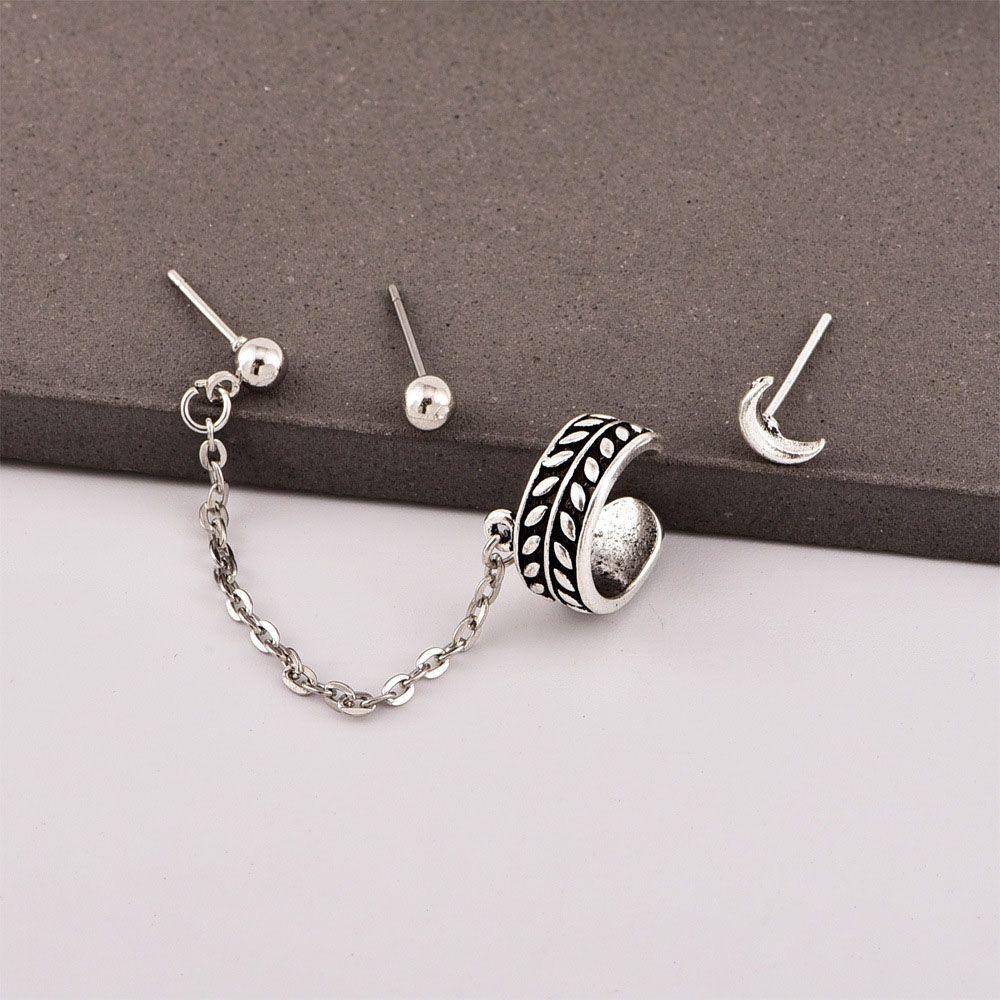 NEEDWAY Needway Anting Set Bulan Daun Sederhana Wanita Aksesoris Fashion Paduan Tindik Drop Telinga Klip