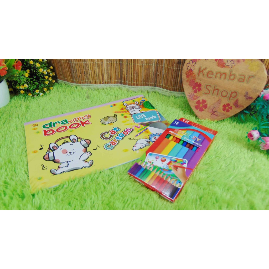 

PAHE-SQUEEZY PAKET HEMAT PENSIL WARNA SQUEEZY 12 COLORS PLUS BUKU GAMBAR TK PAUD DRAWING BOOK
