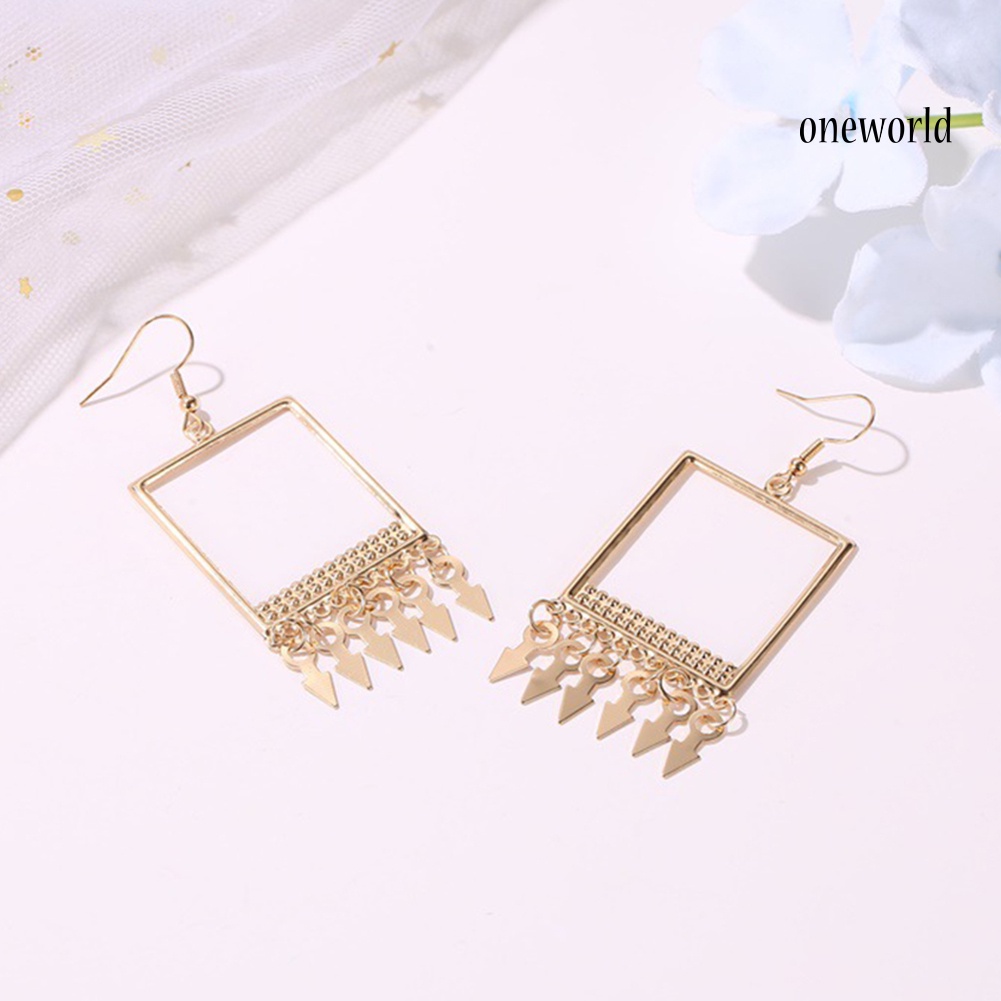 OW# Ethnic Women Heart Rhombus Geometric Dangle Tassel Hook Earrings Jewelry Gift