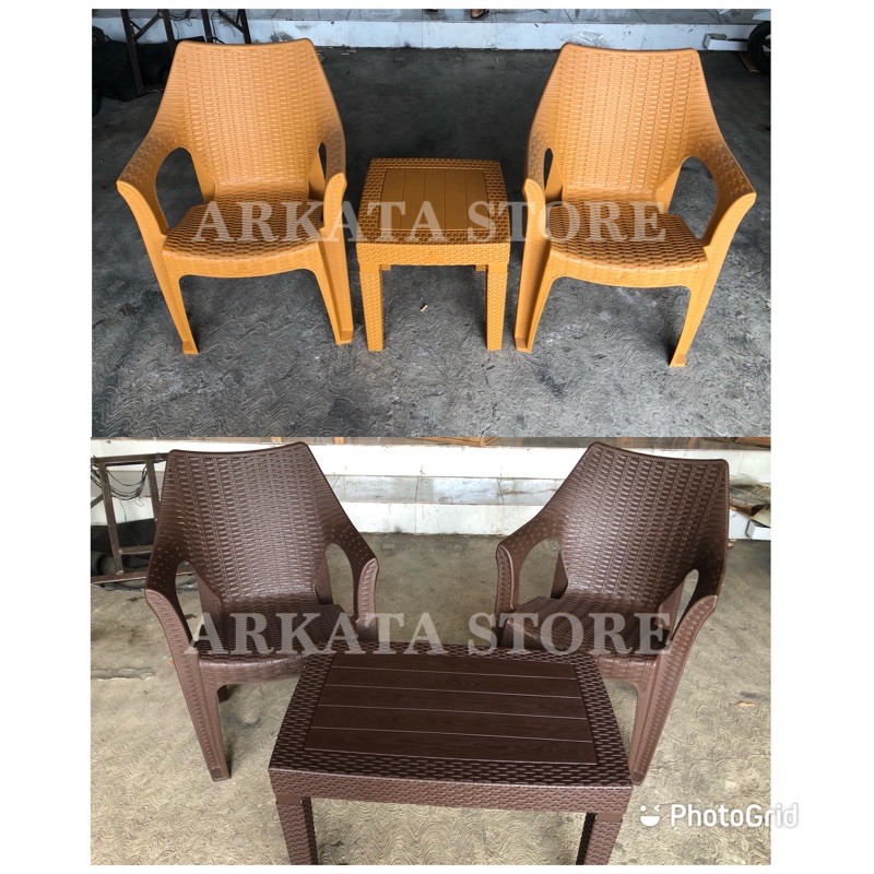 1 Set 2 Kursi teras anyaman plastik Olymplast 508 meja 1 Set 2 Kursi teras anyaman plastik Olymplast 508 meja
