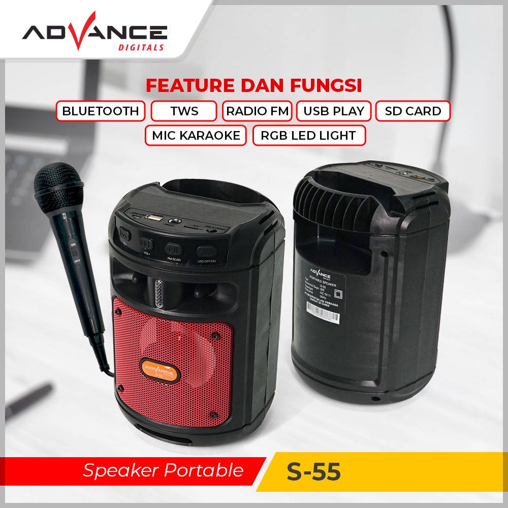 【READY STOCK】 Advance Speaker Bluetooth portable S55 Free Mic Karaoke/Salon Aktif Radio Fm Box Music/Speaker Aktif Portable