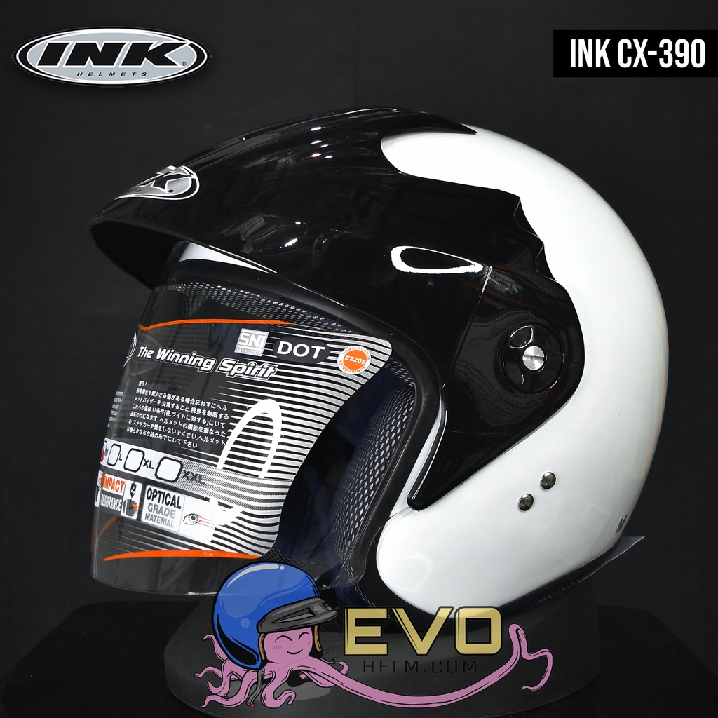 HELM INK CX390 WHITE SOLID ORIGINAL - HELM INK CX 390 INK BATMAN INK MALANG INK TOPI ORIGINAL