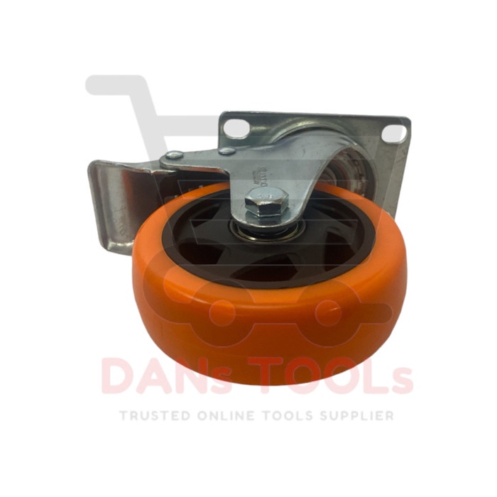 Roda PVC 4 inch Hidup Rem - Swivel Brake - Roda Etalase - Trolley