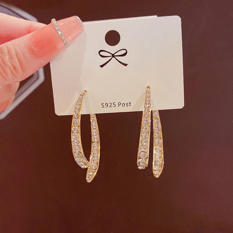 Shuling S925 Silver Needle Fashion High Sense Rhinestone Cross Earrings