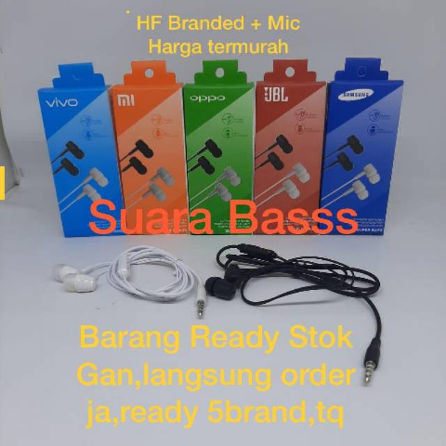 HEADSET / HANDSFREE ALL BRANDED + MIC SUPER BASS  (SAMSUNG,OPPO,JBL,XIAOMI,VIVO) bisa dipakai buat semua tipe hp