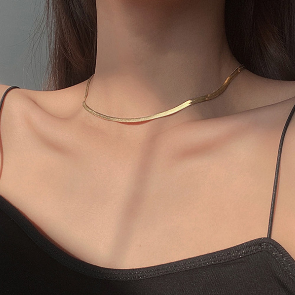 Kalung Choker Rantai Ular Bahan Logam Warna Emas Untuk Pria Dan Wanita