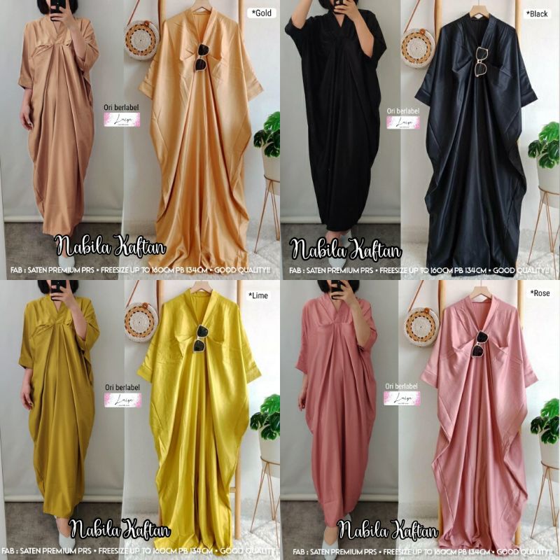 NABILA KAFTAN//KAFTAN SATIN PREMIUM PRS FREE SIZE BY LAIQA