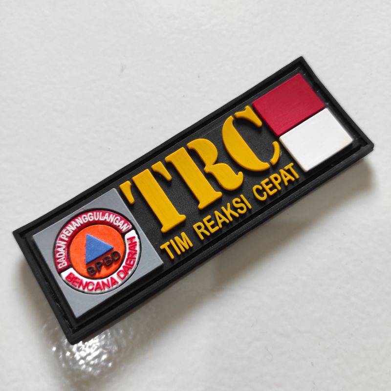 PATCH RUBBER LOGO TULISAN TRC KUNING(TEAM REAKSI CEPAT)/BPBD/TIMSAR/TEMPELAN EMBLEM KARET VELCRO