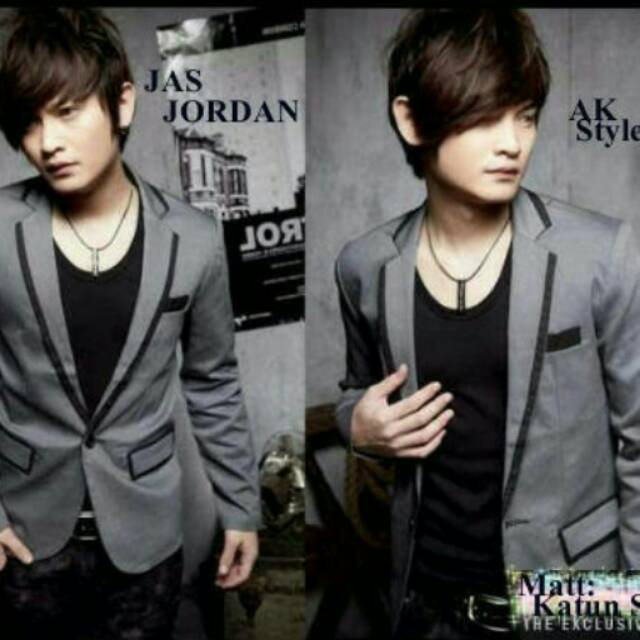 BLAZER PRIA JAS JORDAN AK KATUN STRETCH ABU-ABU MURAH