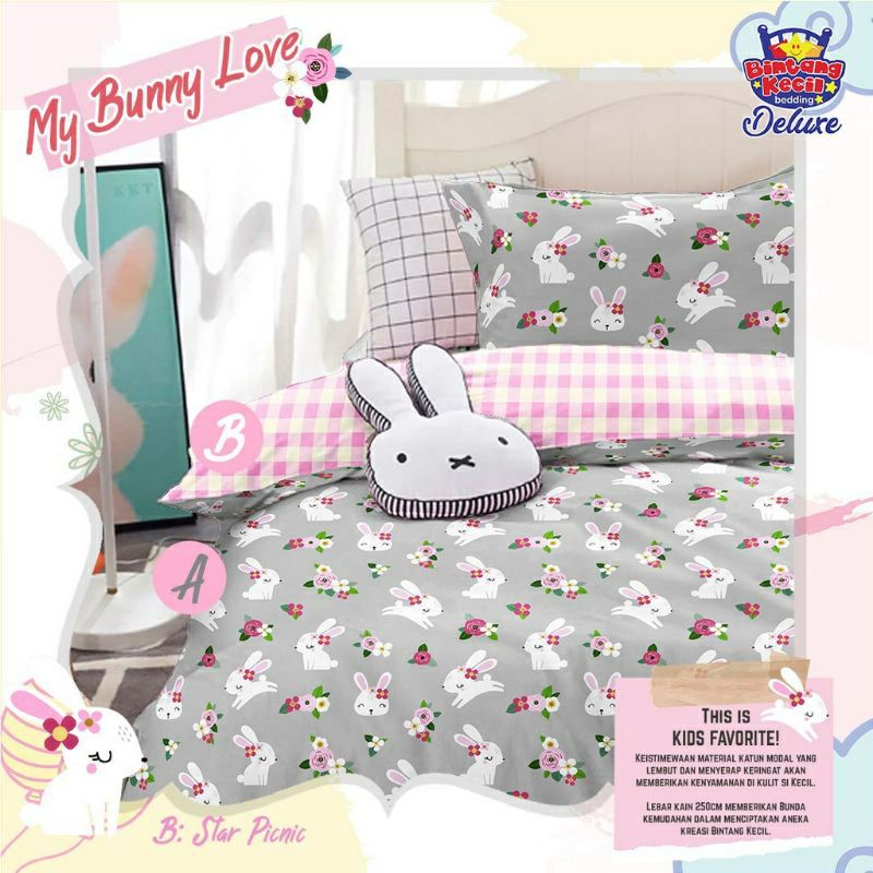 BEDCOVER SET MOTIF MY BUNNY LOVE|•| BAHAN KATUN|•| SPREI ANTI GESER