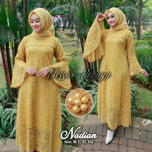 Setelan Nadian (long tunik brukat + rok plisket)