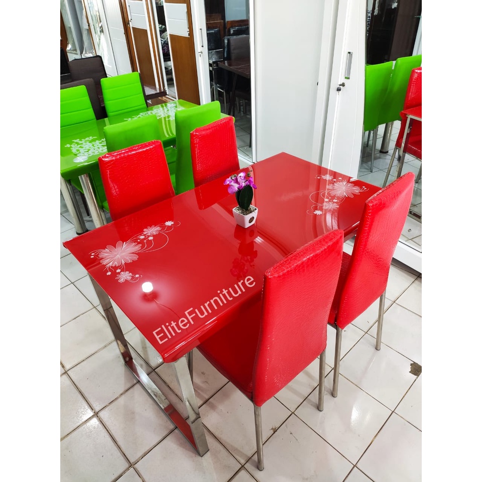 Meja Makan Import kaca / Meja Makan Dapur Meja Makan Warna Merah Meja Makan Minimalis Kaca