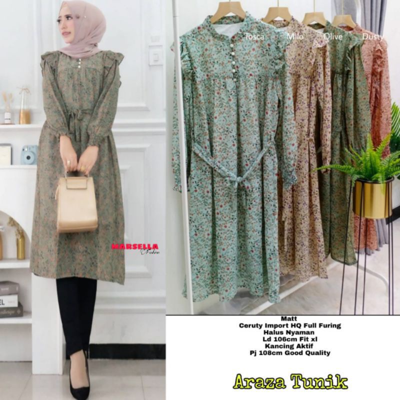 MUMU - Atasan Ceruty Wanita Kekinian Terlaris Araza Tunik By Mumufashion Grosir Solo Terlaris Bisa
