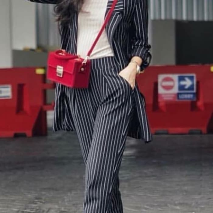 SETELAN BLAZER & CELANA SALUR ZARA SET BAJU KERJA WANITA - Hitam