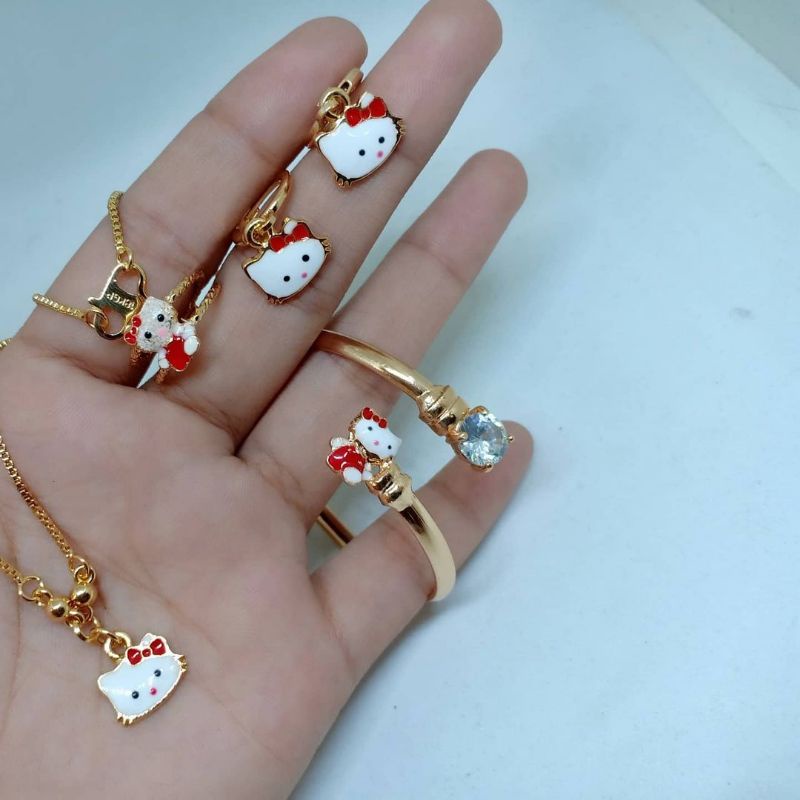 4in1 Perhiasan Anak Lucu Hello Kitty Kalung/Gelang/Cincin/Anting COD